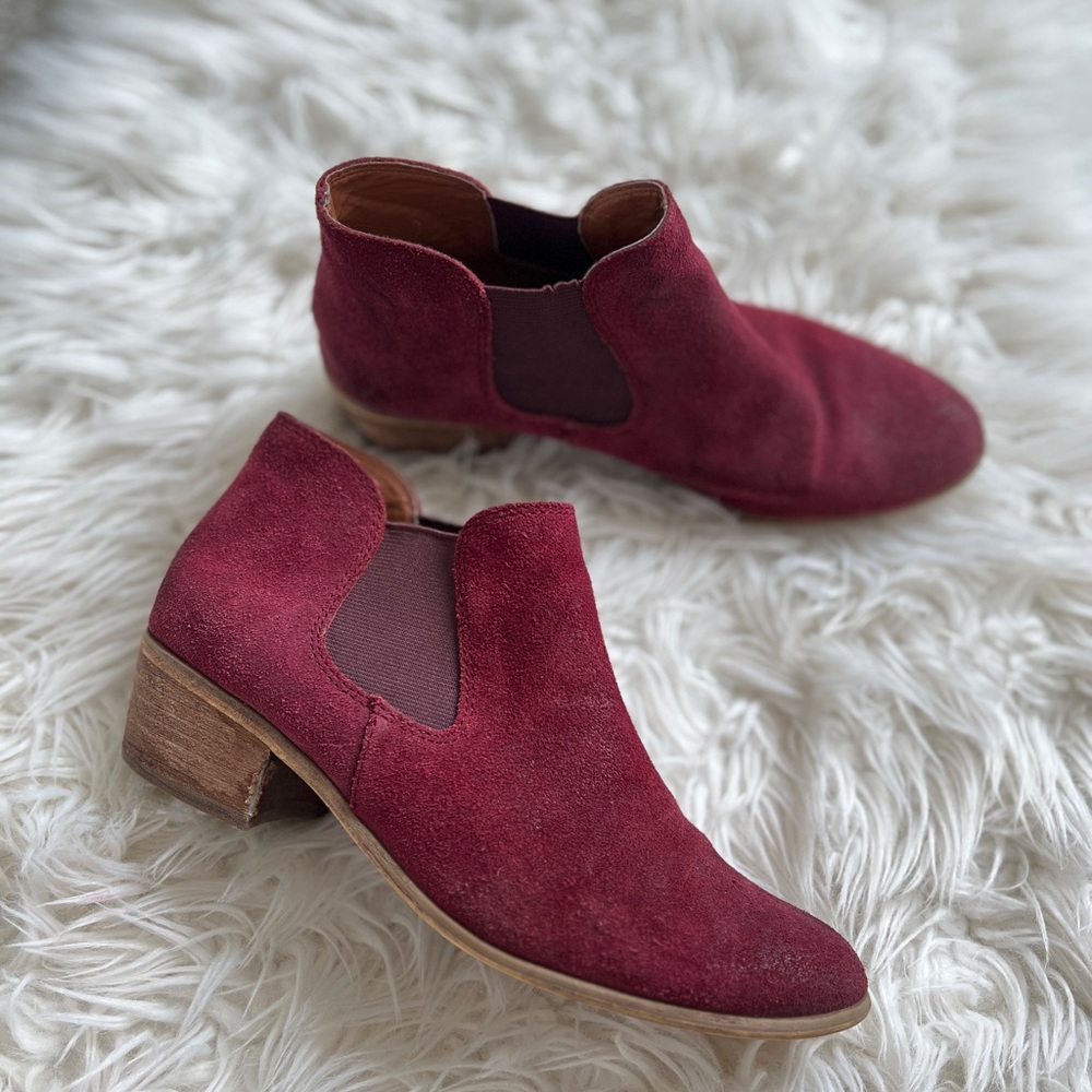 Nordstrom BP | Burgundy Genuine Leather Stacked Block Heel Ankle Booties
